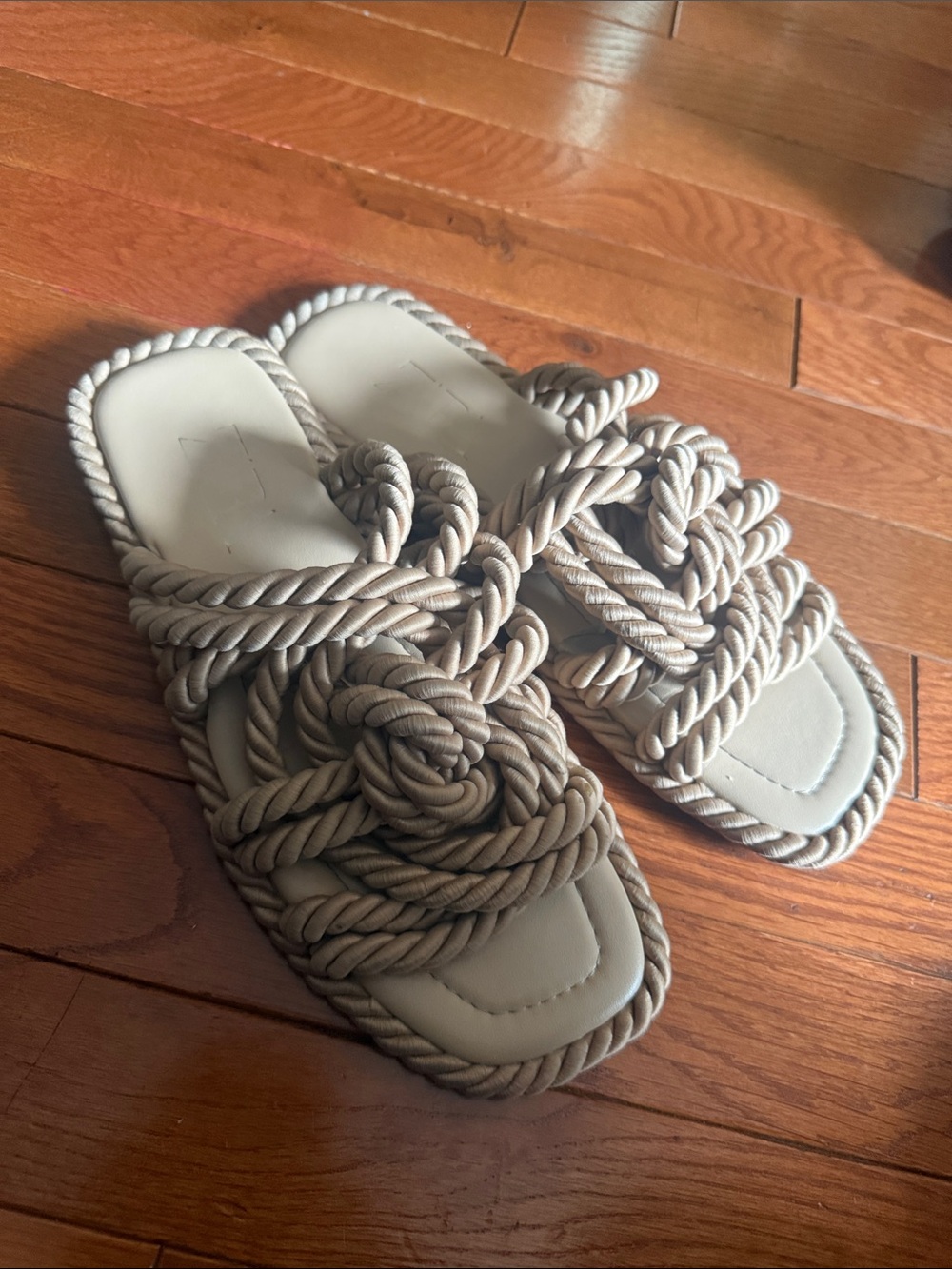 Zara Taupe Rope Slide Sandals